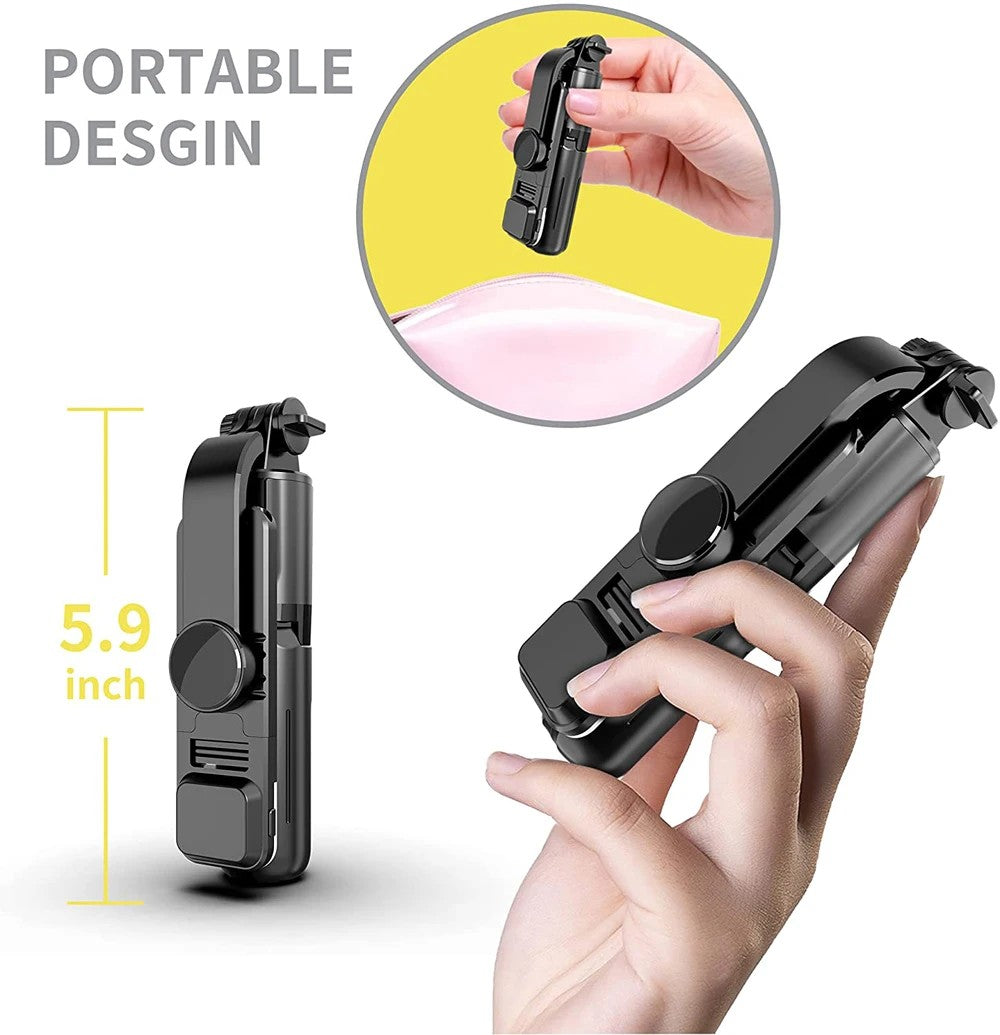Palo de Selfie Inalámbrico con Trípode, Luz LED y Mando Bluetooth – Profesional, Compacto y Plegable